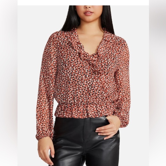 NWT Steve‎ Madden Womens Printed Cascade Ruffle Blouse, Medium - Picture 1 of 11